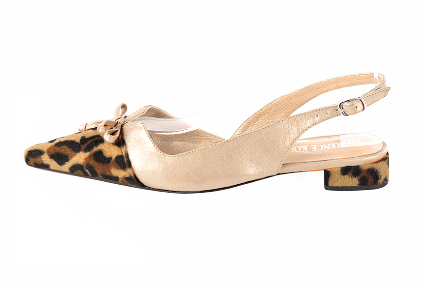 French elegance and refinement for these safari black and gold dress slingback shoes, with a knot, 
                available in many subtle leather and colour combinations. The "jolie francaise spirit" of this beautiful pump,
will accompany your steps.
Allure guaranteed, camouflage be damned !
  
                Matching clutches for parties, ceremonies and weddings.   
                You can customize these shoes to perfectly match your tastes or needs, and have a unique model.  
                Choice of leathers, colours, knots and heels. 
                Wide range of materials and shades carefully chosen.  
                Rich collection of flat, low, mid and high heels.  
                Small and large shoe sizes - Florence KOOIJMAN